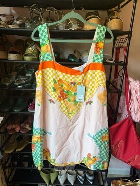 ANTONIO MELANI Orange, Green & Cream Fruit-Print Mini Dress